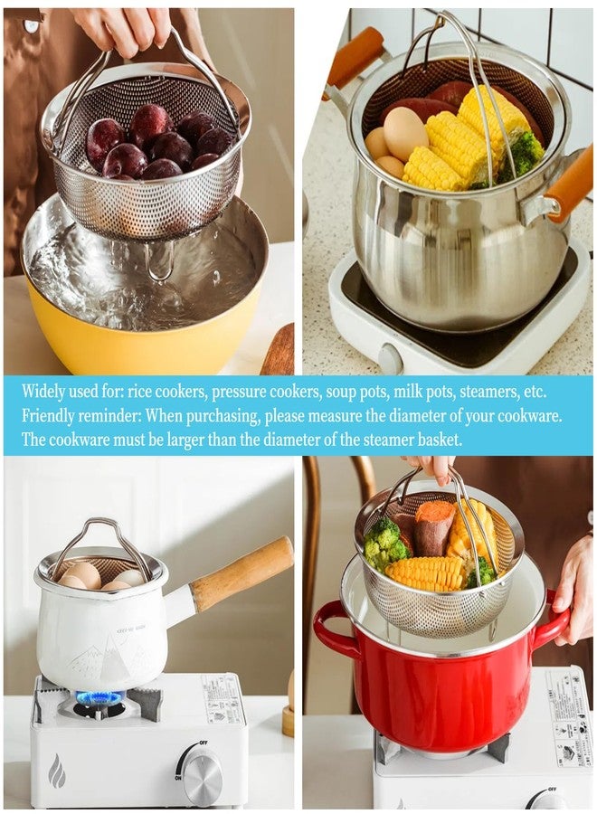 LYCNAGOGUE Stainless Steel Steamer Basket Food Grade Stainless Steamer Multipurpose Perforated Strainer Colander Basket Carrying Handle Three Legged Stand Vegetable and fruit strainer kitchen utensils (Diameter 22cm/8.7'') - Image 4